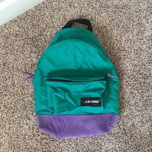 Eastpak Green and Purple Vintage Backpack Leather